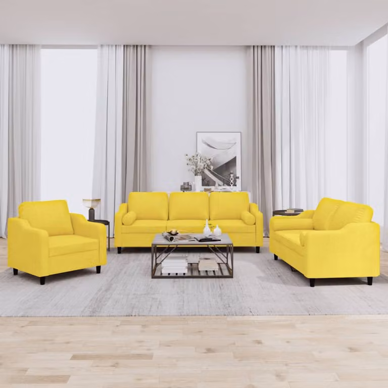 Maison Exclusive - Set divano a 3 pezzi con cuscini in tessuto giallo chiaro
