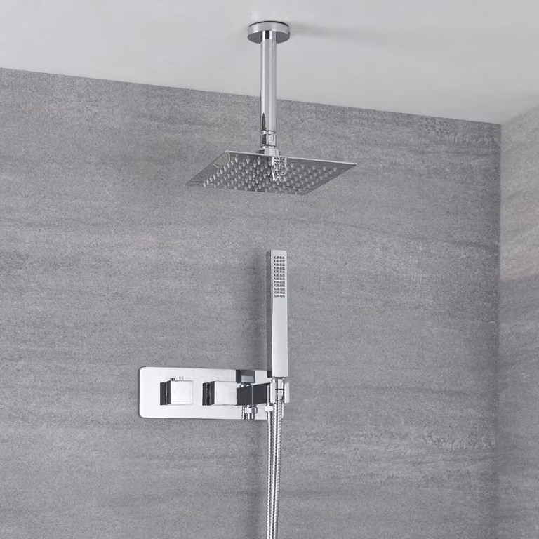Miscelatore Doccia Incasso 2 Vie Con Deviatore, Soffione 200mm, Braccio Soffitto E Doccetta - Arvo