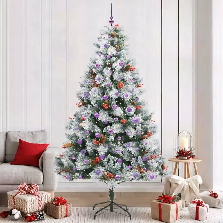 Albero di Natale artificiale moderno vidaXL con luci LED bianco caldo, colori verde e bianco, Altezza: 240 cm