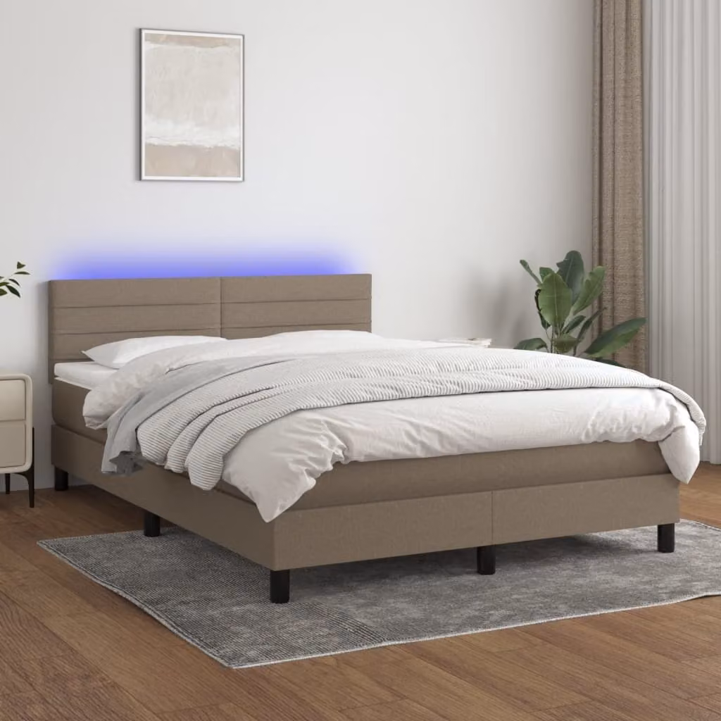 Maison Exclusive - Letto a Molle con Materasso e LED Tortora 140x200 cm in Tessuto