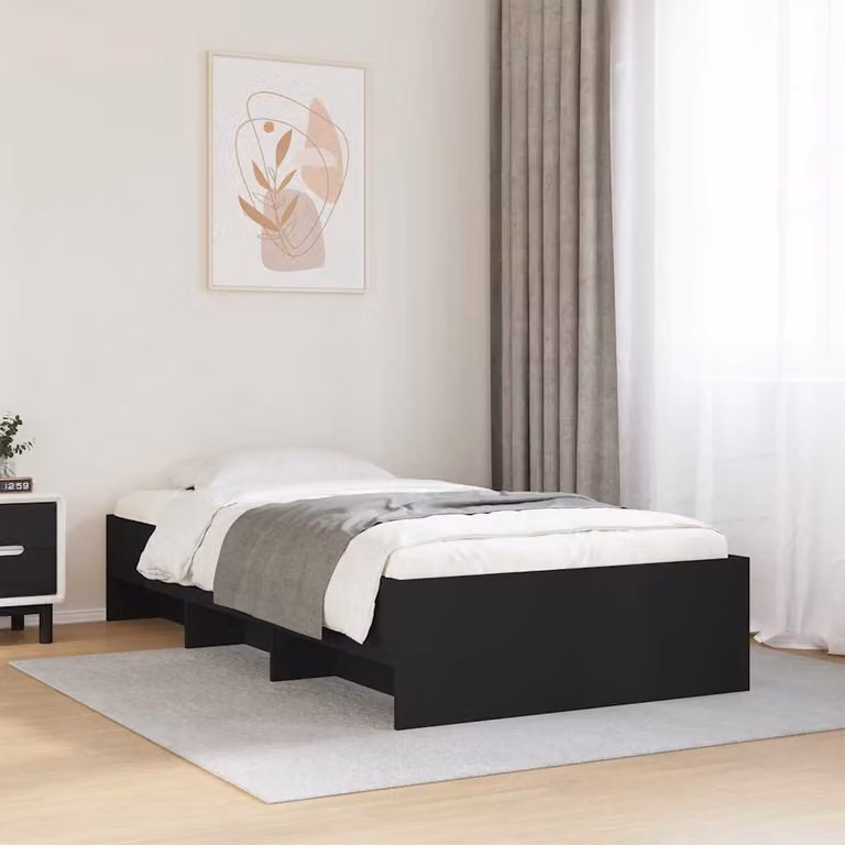 Letto singolo vidaXL nero con struttura in legno e doghe fisse L/P/H: 200 x 90 x 35 cm