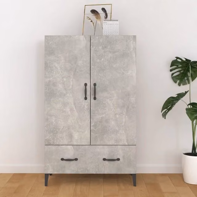 Credenza Buffet Armadio da Cucina Design Mania Grigio Cemento in Legno Multistrato L: 70 cm, P: 31 cm, H: 115 cm