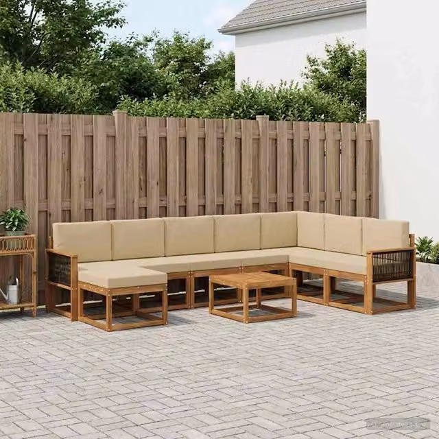 Set di divani da esterno 9 pz Naturale e Beige Poliestere 3385474