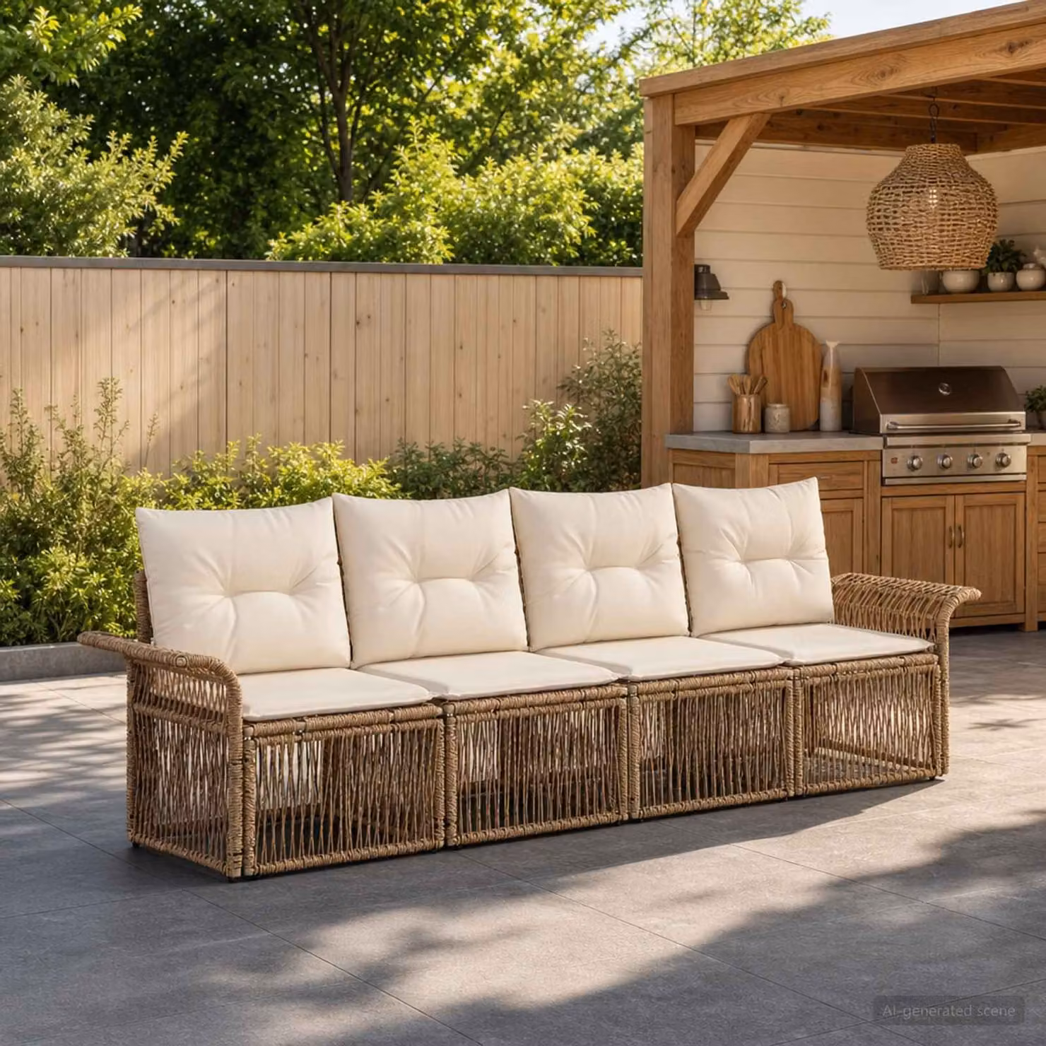 Set Divano da Giardino vidaXL 4 pz Beige con Cuscini Imbottiti e Struttura in Metallo Resistente alle Intemperie