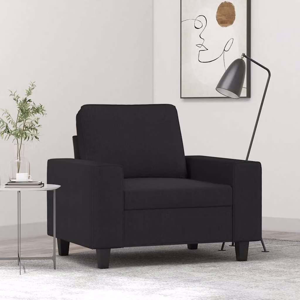 Poltrona moderna vidaXL in tessuto nero con struttura in metallo e braccioli