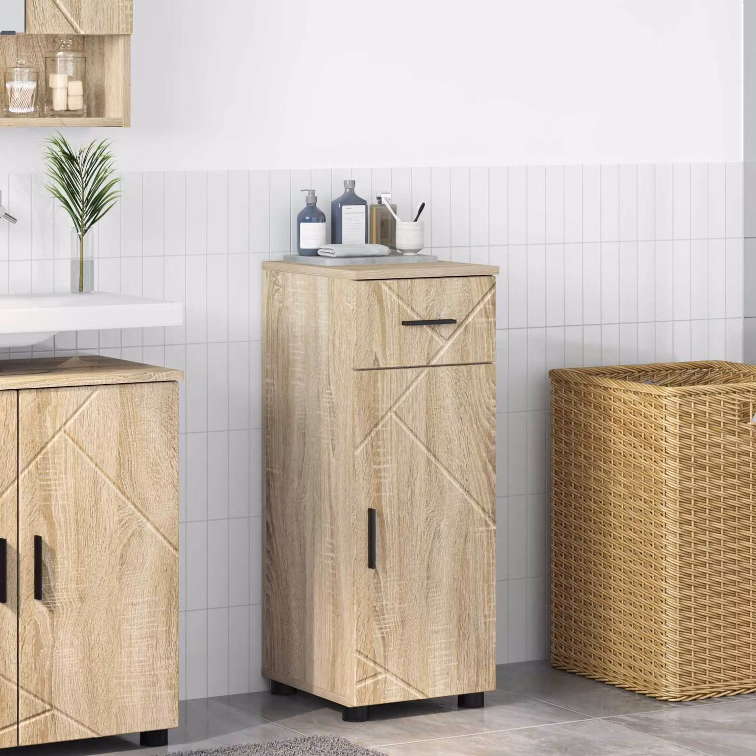 Mobile da bagno vidaXL in Rovere Sonoma, colore marrone, L 30 cm x P 35 cm x H 80 cm