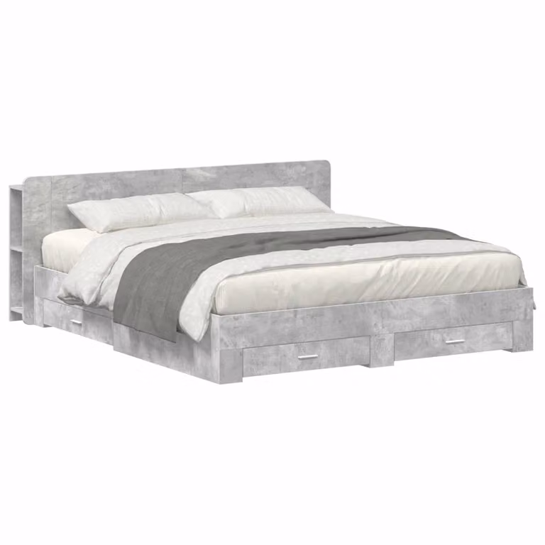 vidaXL Letto moderno con contenitore e cassetti in legno ingegnerizzato, Grigio, L/P/H: 200 x 200 x 221,5 cm