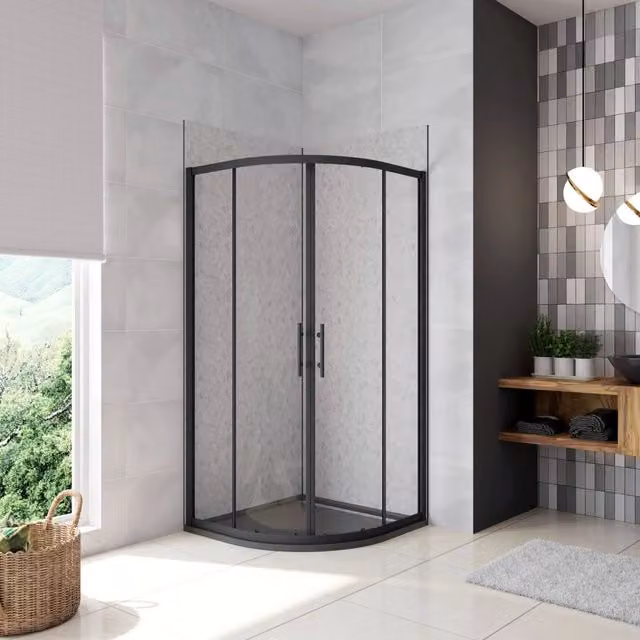 Box Doccia Semicircolare Aica Italy con Ante Scorrevoli in Vetro Temperato da 5mm, Trasparente e Profilo Nero Opaco, L/P/H: 90 x 90 x 185 cm – 1
