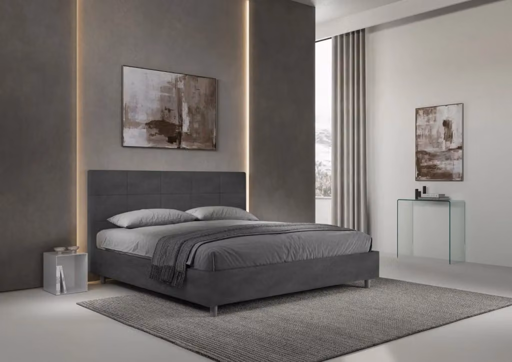 Letto matrimoniale king size BS COM con rete imbottita in microfibra grigio L: 180 cm x P: 200 cm – 2