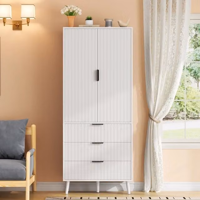 Armadio alto da cucina con 2 ante e 3 cassetti, dispense con ripiani porta, mobile contenitore per cucina, soggiorno e sala da pranzo, 75 x 35 x 180 cm