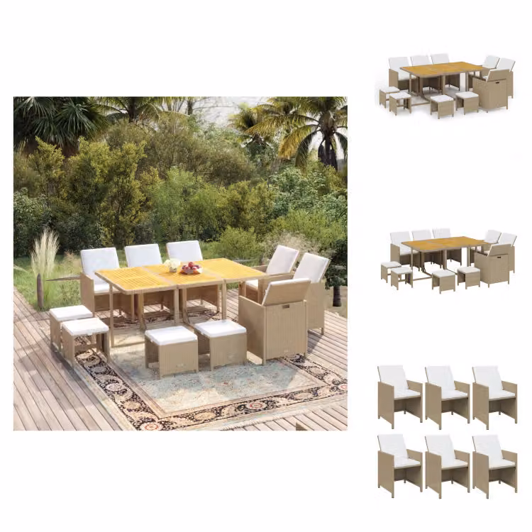 vidaXL set da pranzo da giardino 11 pezzi con cuscini in poly rattan beige - Set di mobili da giardino