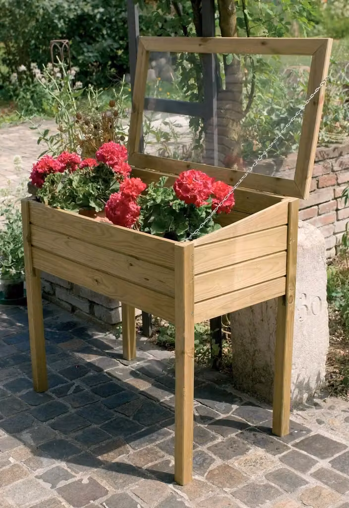 Serra per sementi con anta TAINI in legno e policarbonato, colore marrone e verde, L/P/H: 100 x 50 x 75/82 cm – 2