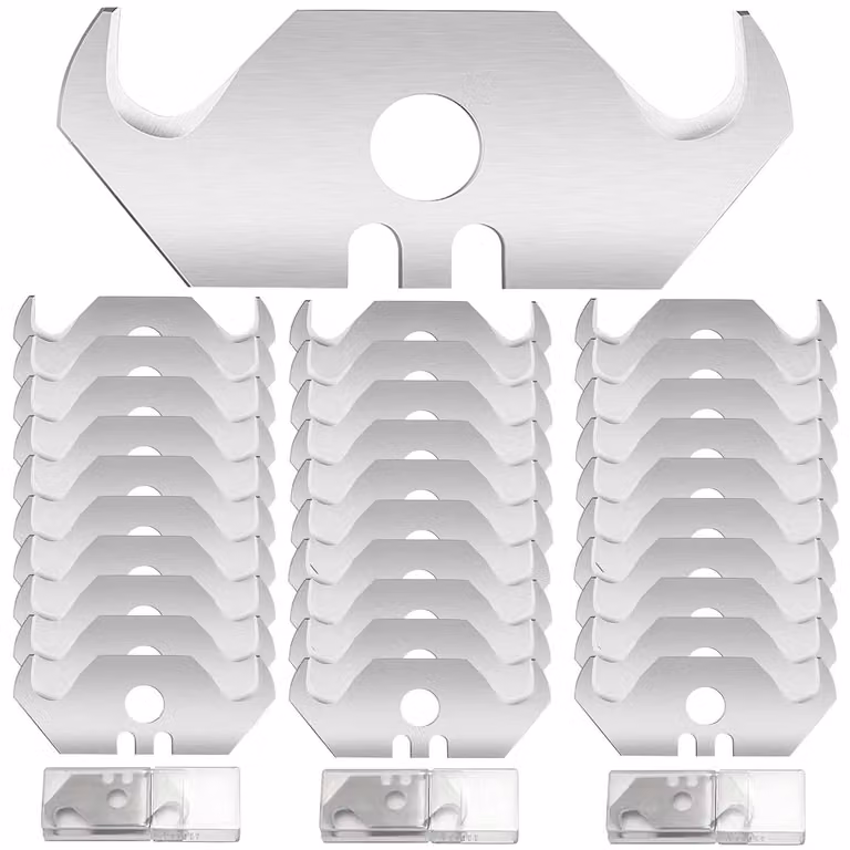 Lame a forma trapezoidale, 0,6 mm, confezione da 30 pezzi, con fori, per taglierini da tappeto