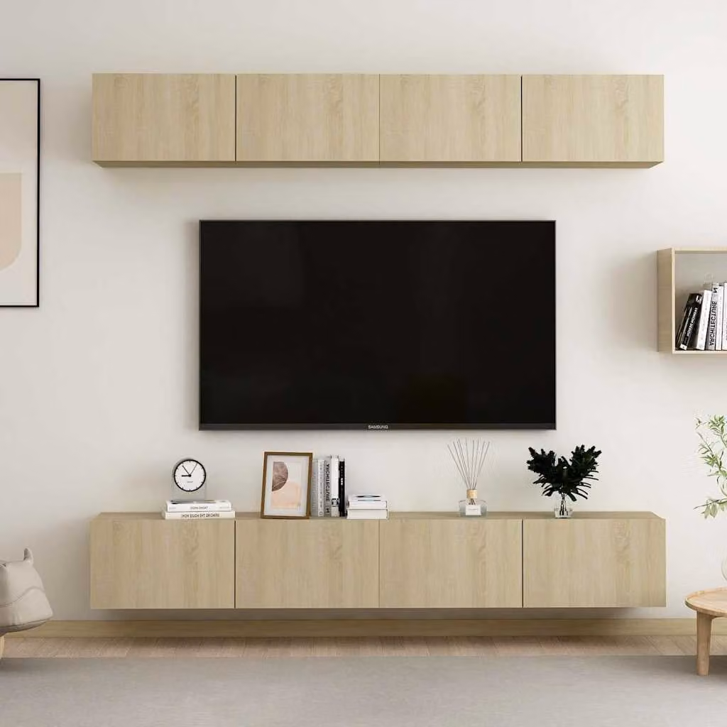 Set di 4 Mobili Porta TV vidaXL in Legno Multrato e MDF, Colore Rovere Sonoma, L 100 x P 30 x H 30 cm