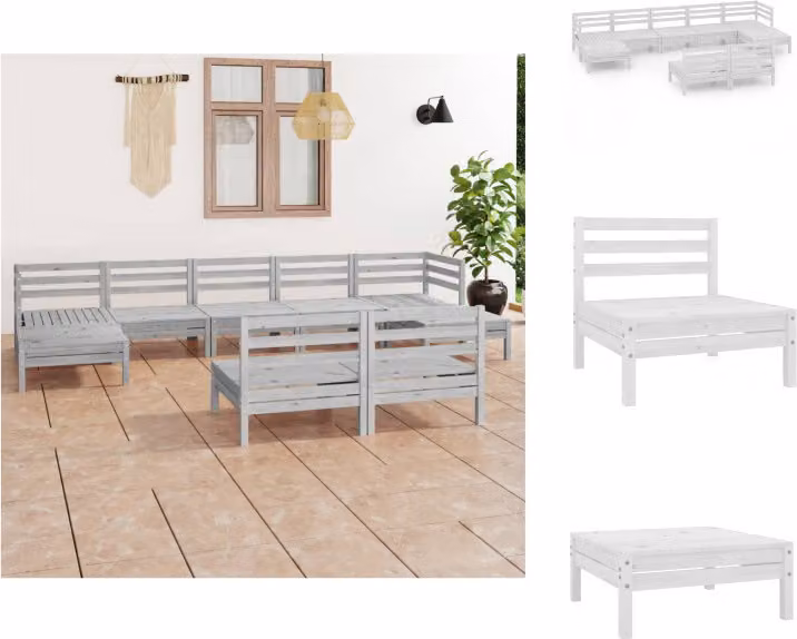 vidaXL Set da salotto da giardino 9 pezzi in pino massiccio bianco - Set di mobili da giardino