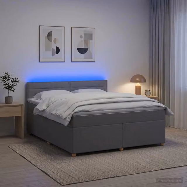 Letto box spring con materasso vidaXL Grigio Chiaro L/P: 140 x 190 cm con illuminazione sottostante e porta USB – 1