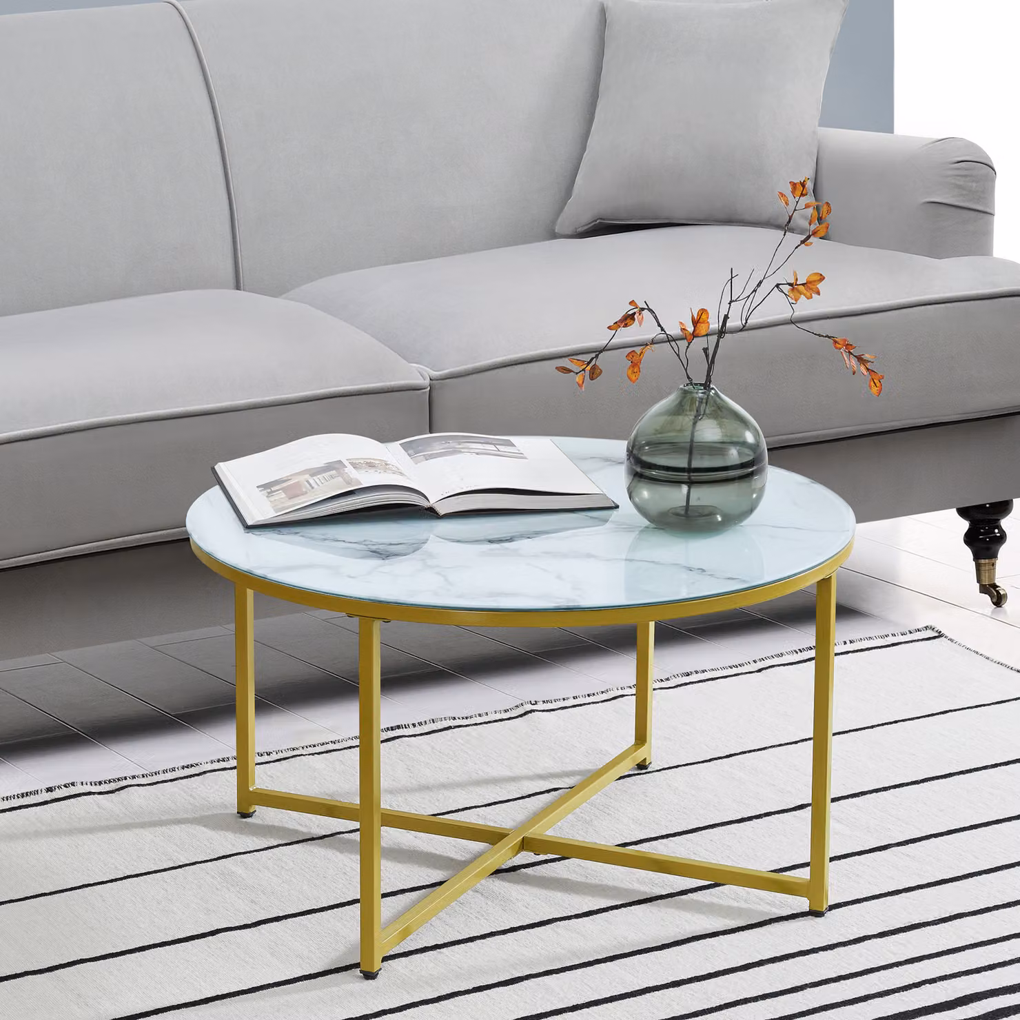 Tavolino Uppvidinge tavolino 45x80cm tavolo da salotto rotondo in marmo, bianco/oro