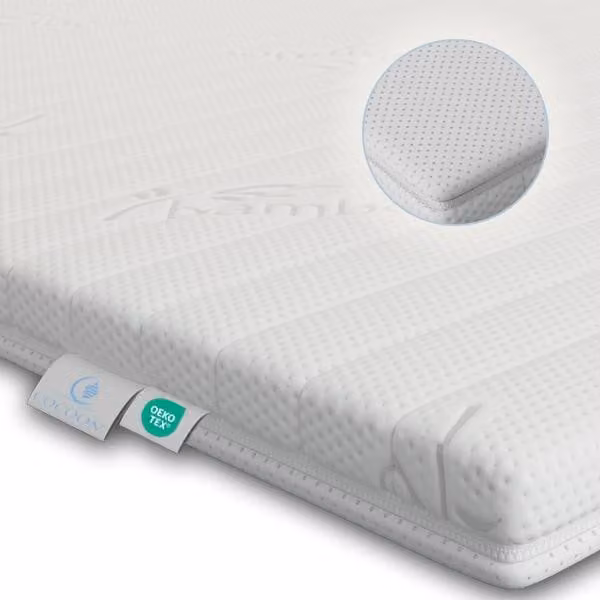 Materasso superiore 160x200 cm - Topper antiscivolo in bambù pregiato - Sfoderabile e lavabile - Schiuma a freddo HR da 6 cm - Ortopedico - Anallergico - Ibrido - Oeko-Tex