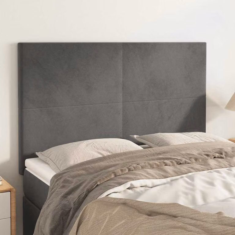 Testiera per letto vidaXL in velluto grigio scuro, L: 144 cm, P: 5 cm, H: 118/128 cm