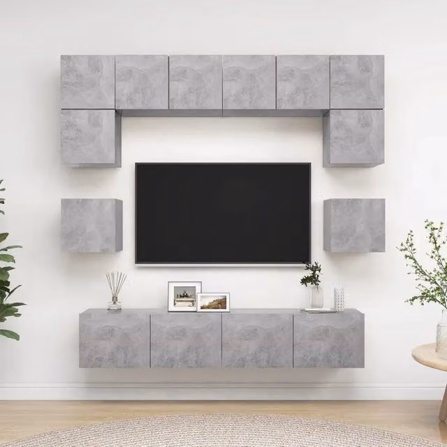 Set di Mobili Porta TV 8 pz Grigio Cemento in Legno Multistrato 3079111