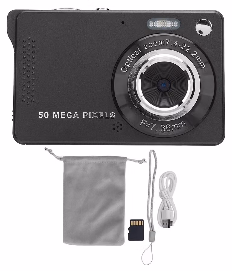 Fotocamera digitale, schermo a colori IPS da 2,8 pollici, 1080p, 50 MP, zoom 16x, luce di riempimento, microfono integrato, ricaricabile, 800 mAh, portatile, ideale per i viaggi