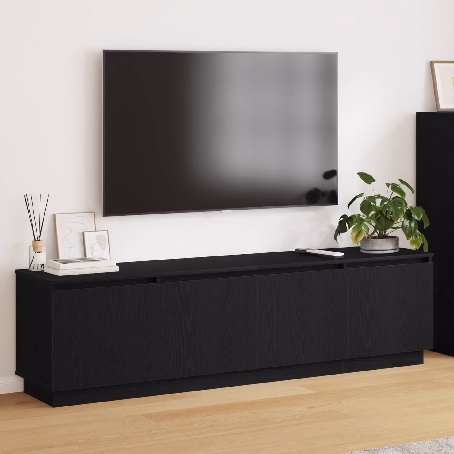 Mobile TV moderna vidaXL in legno ingegnerizzato color rovere nero con illuminazione integrata L/P/H: 180 x 38 x 49 cm