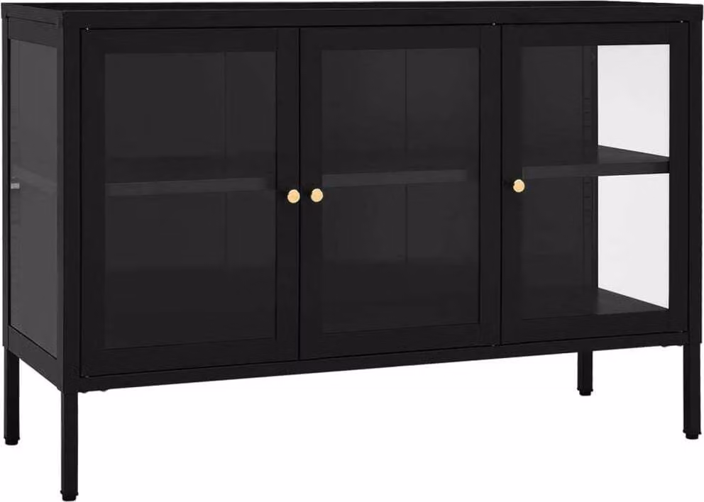 Credenza Nera 105x35x70 cm in Acciaio e Vetro
