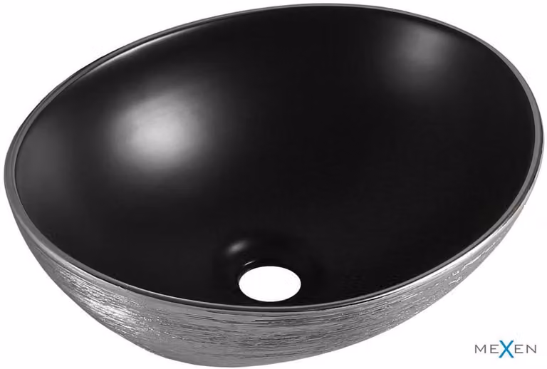 Mexen Elza lavabo da appoggio 40 x 33 cm, nero opaco/motivo linee argento - 21014023