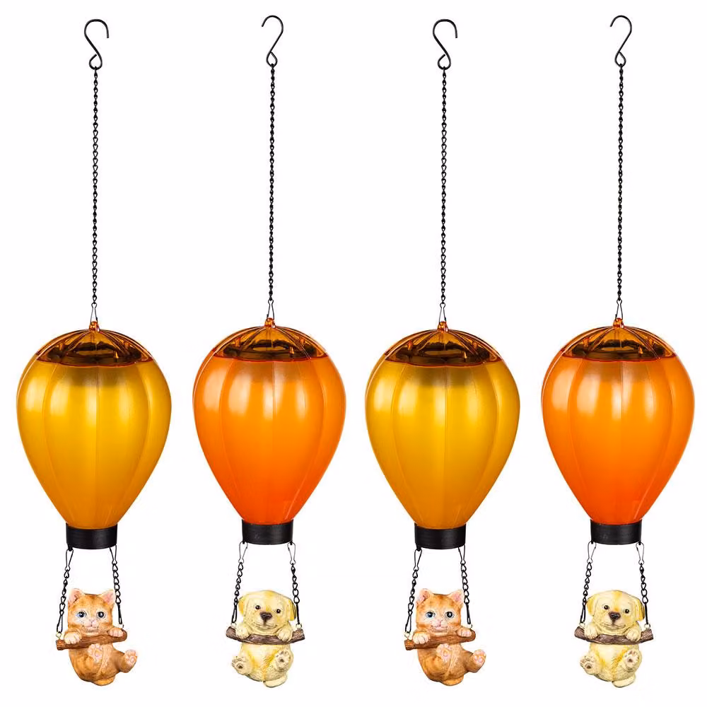 Lampada a sospensione solare a 4 LED, cane e gatto, mongolfiera, altezza 49 cm