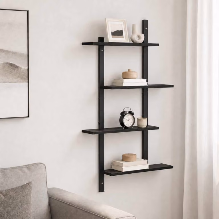 vidaXL Scaffale da parete Rovere Nero 61 x 13,5 x 105,5 cm