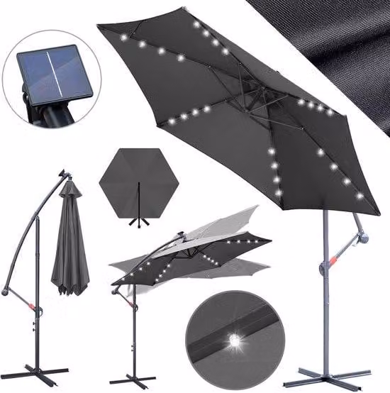 Ombrellone a LED solare Ø 3 m - Comoda soluzione per ombra e illuminazione