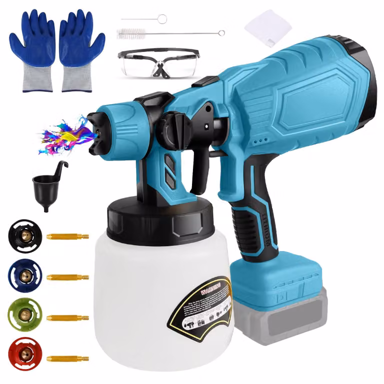 Sistema di verniciatura a spruzzo Accu, 18 V, 100 ml/min, serbatoio da 1000 ml, 4 ugelli, pistola a spruzzo senza fili