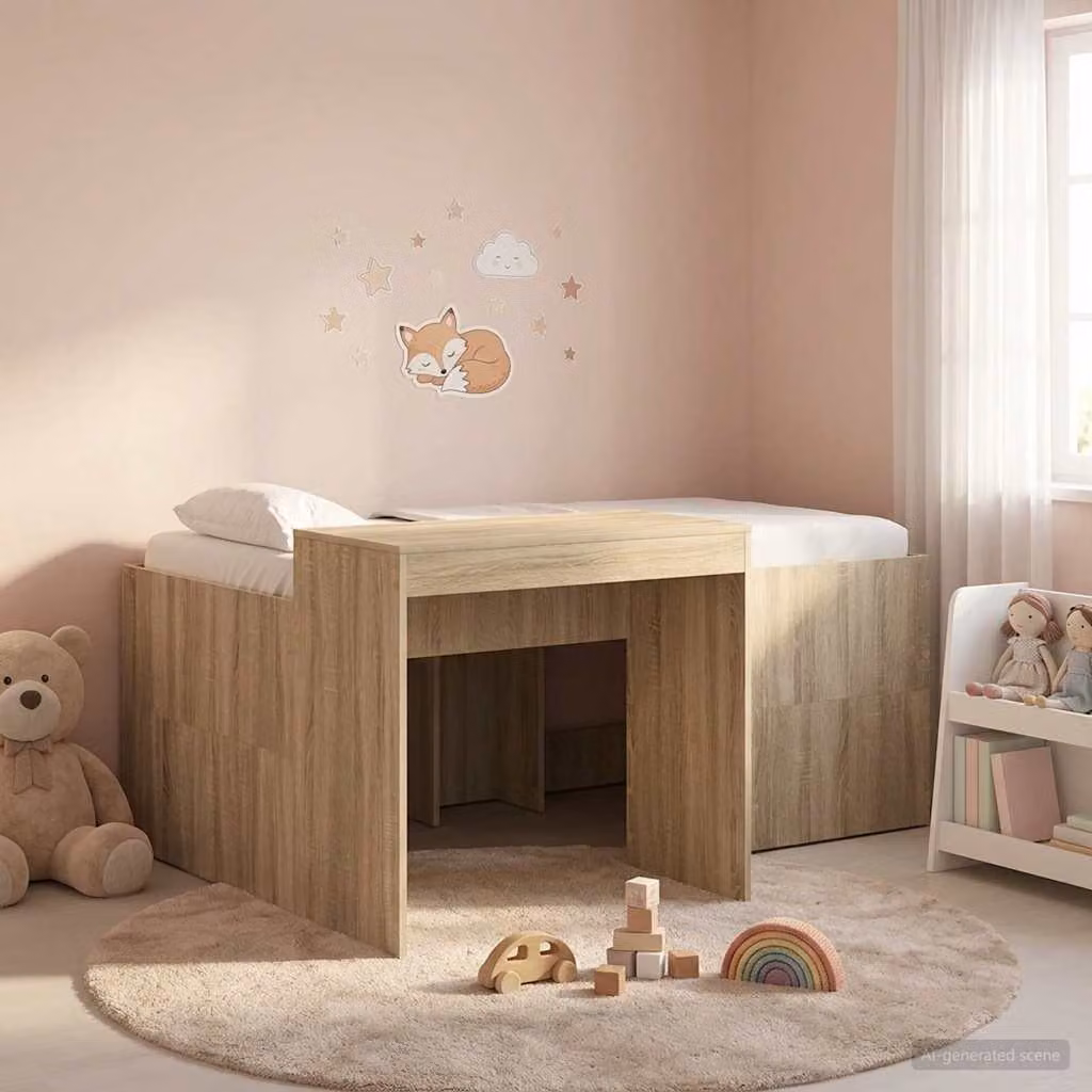 Letto alto per bambini con scrivania vidaXL in legno Rovere Sonoma, L/P: 160 x 80 cm