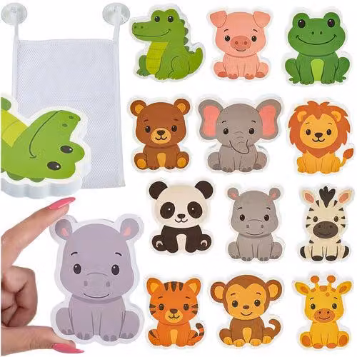 Set di adesivi per bagnoschiuma - 12 forme di animali con organizer