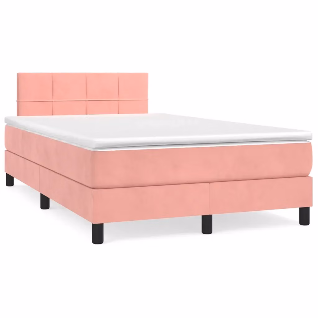 Letto Ibrido con Giroletto a Molle e Materasso vidaXL in Velluto Rosa e Bianco L/P/H: 120 x 200 x 88 cm – 2