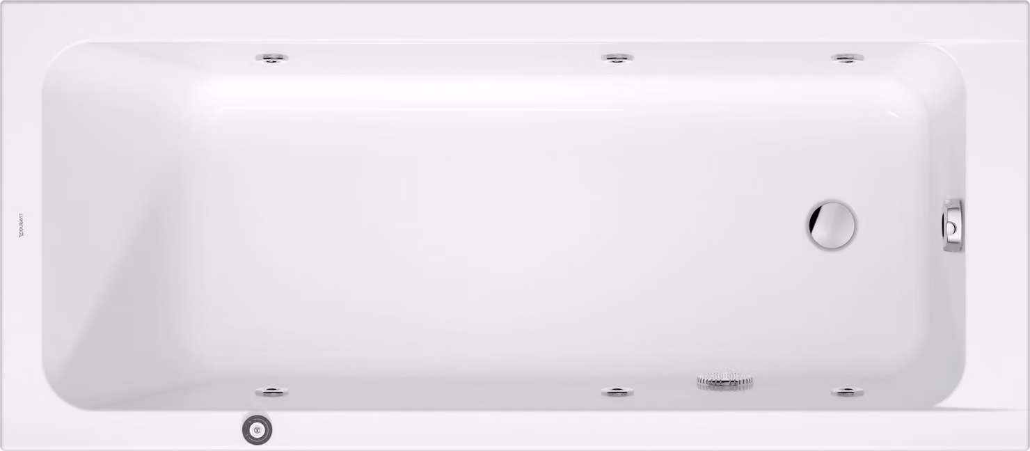 Duravit D-Code baignoire balnéo, 1600x700mm, 1 pente de dossier, Jet Project, rectangulaire, écoulement au pied, blanc brillant, 760669000JP1000, 760669000JP1000