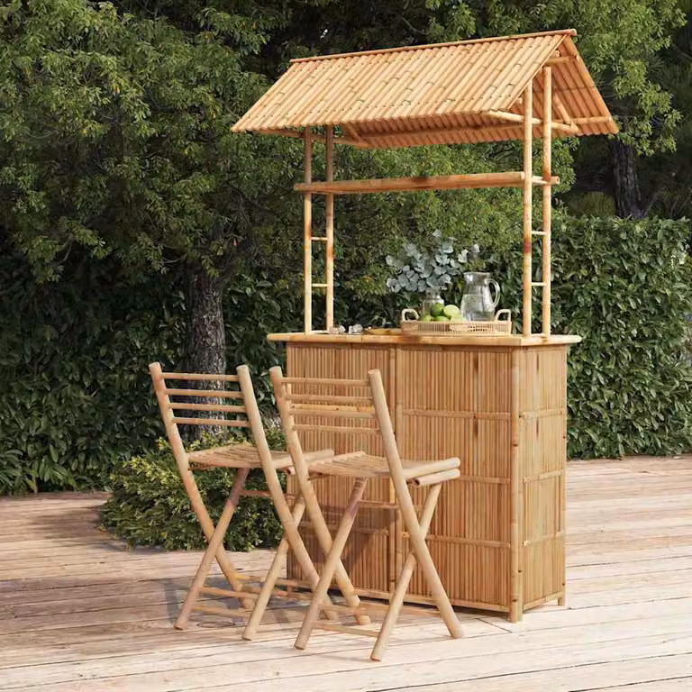 Set da Bar vidaXL in Bambù e Legno, 3 Pezzi, Marrone e Beige