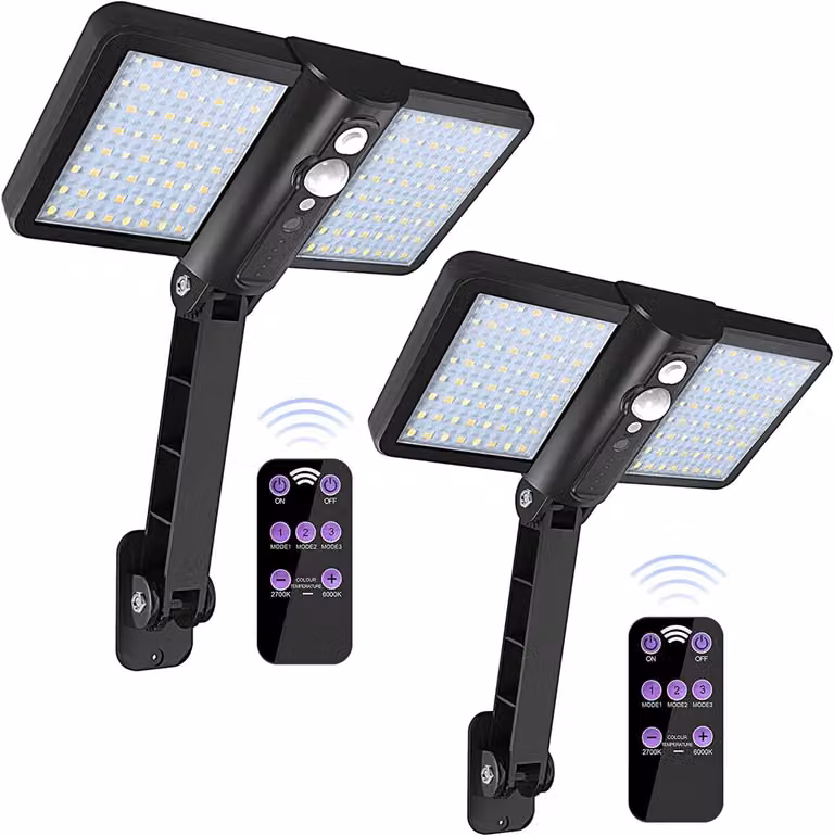 Confezione da 2 luci solari, 128 LED, sensore di movimento, impermeabili, colore nero