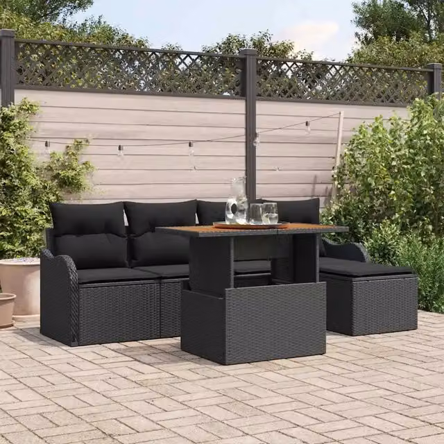 Set Divano da Giardino 6 pz Nero polyrattan 3349449