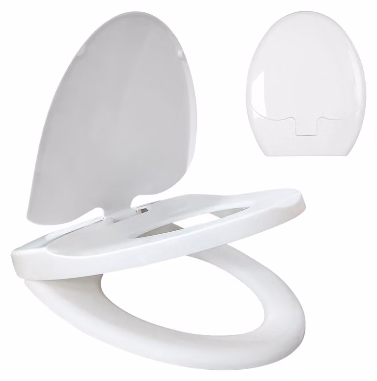 Copriwater, con sistema di chiusura ammortizzata, design con fissaggio rapido, forma ovale, BIANCO