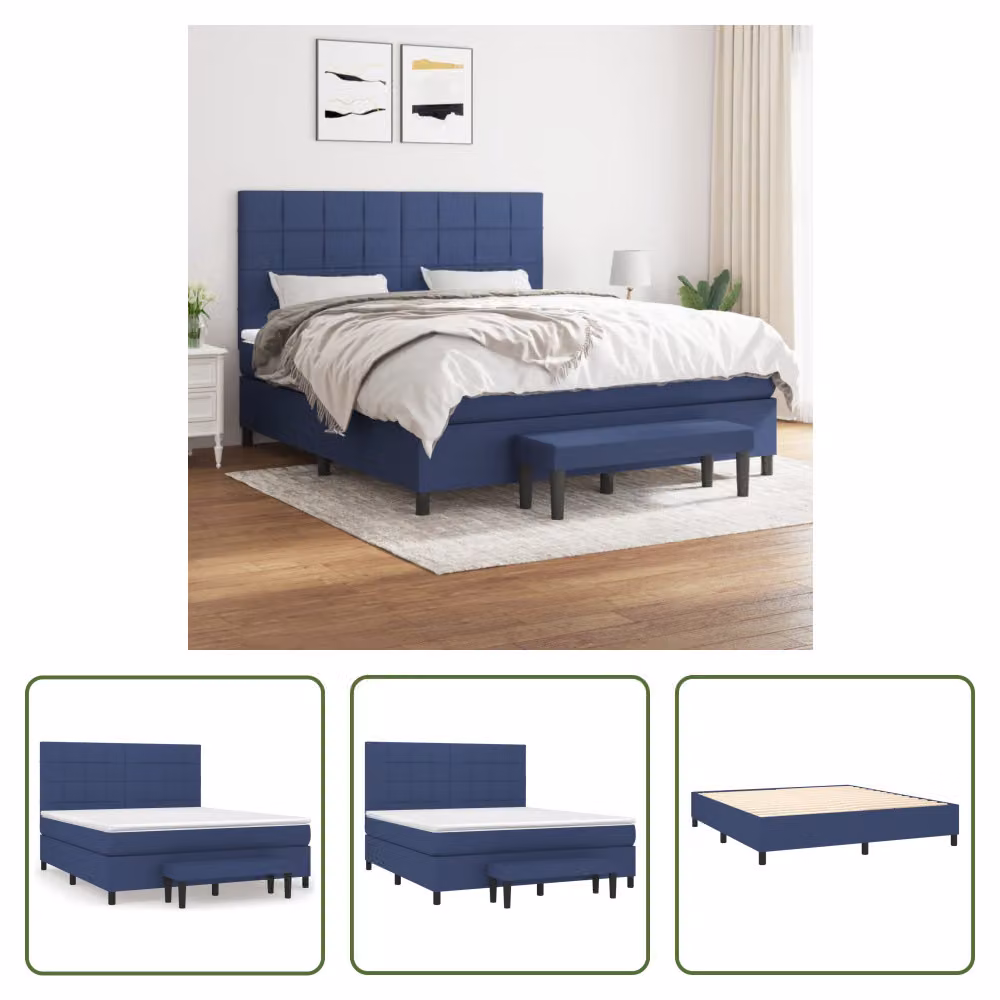 The Living Store Letto a molle con materasso blu 180x200 cm in tessuto