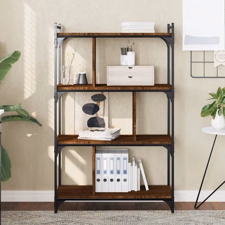 Libreria stile industrial vidaXL in legno e metallo, colore rovere marrone, con 4 ripiani, L/P/H: 76 x 32 x 123 cm