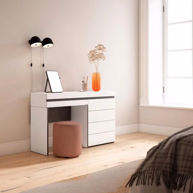 Tavolo da toeletta, 127x35x75cm, Con cassetto, Cassettiera, Bianco RF3451