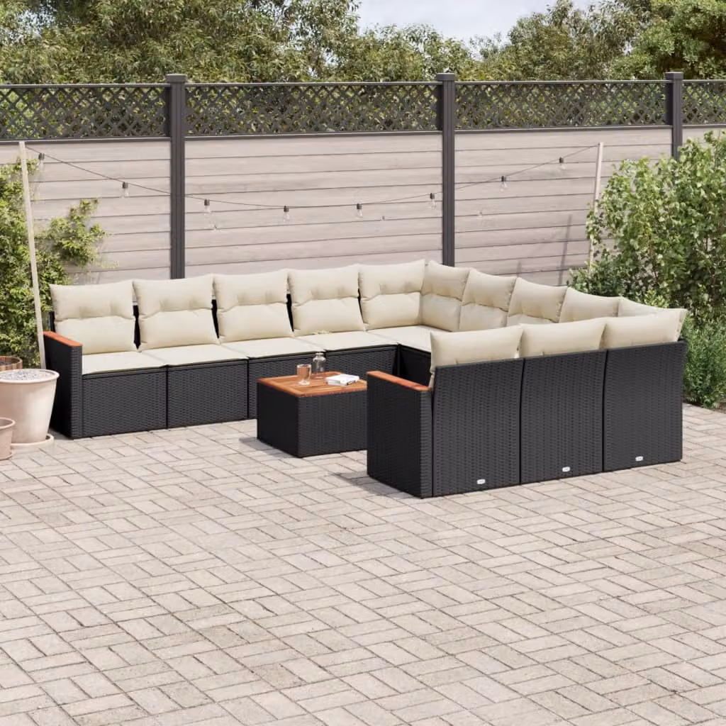 vidaXL Set Divani da Giardino a Forma di U con Cuscini, Polyrattan e Acciaio Verniciato, Nero e Bianco – 1