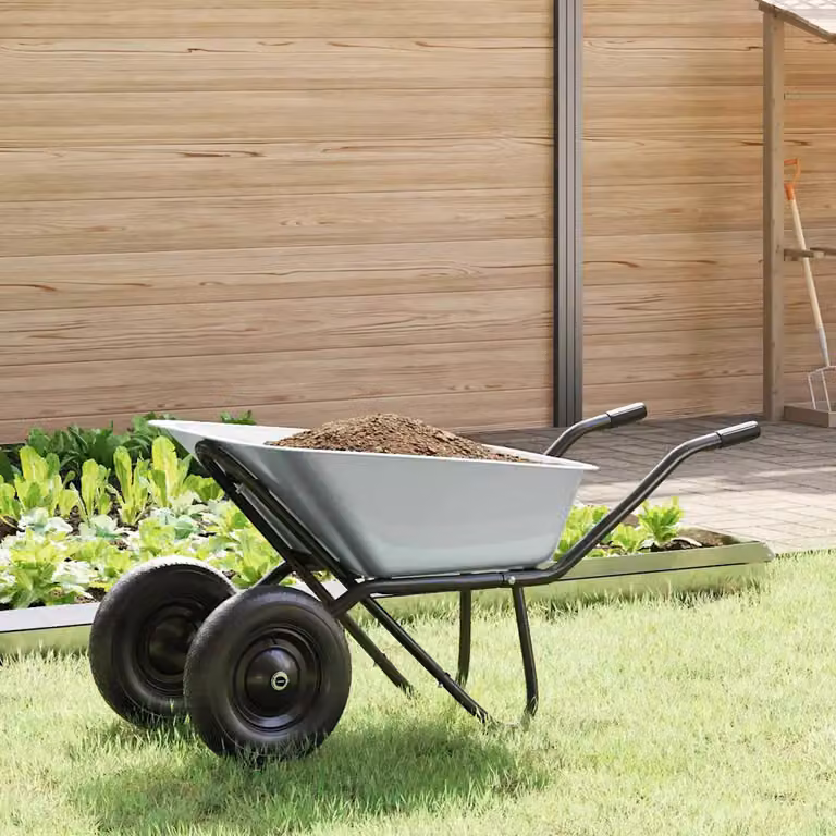 Carriola vidaXL in acciaio zincato Argento e Nero con capacità 100 L e portata 180 kg