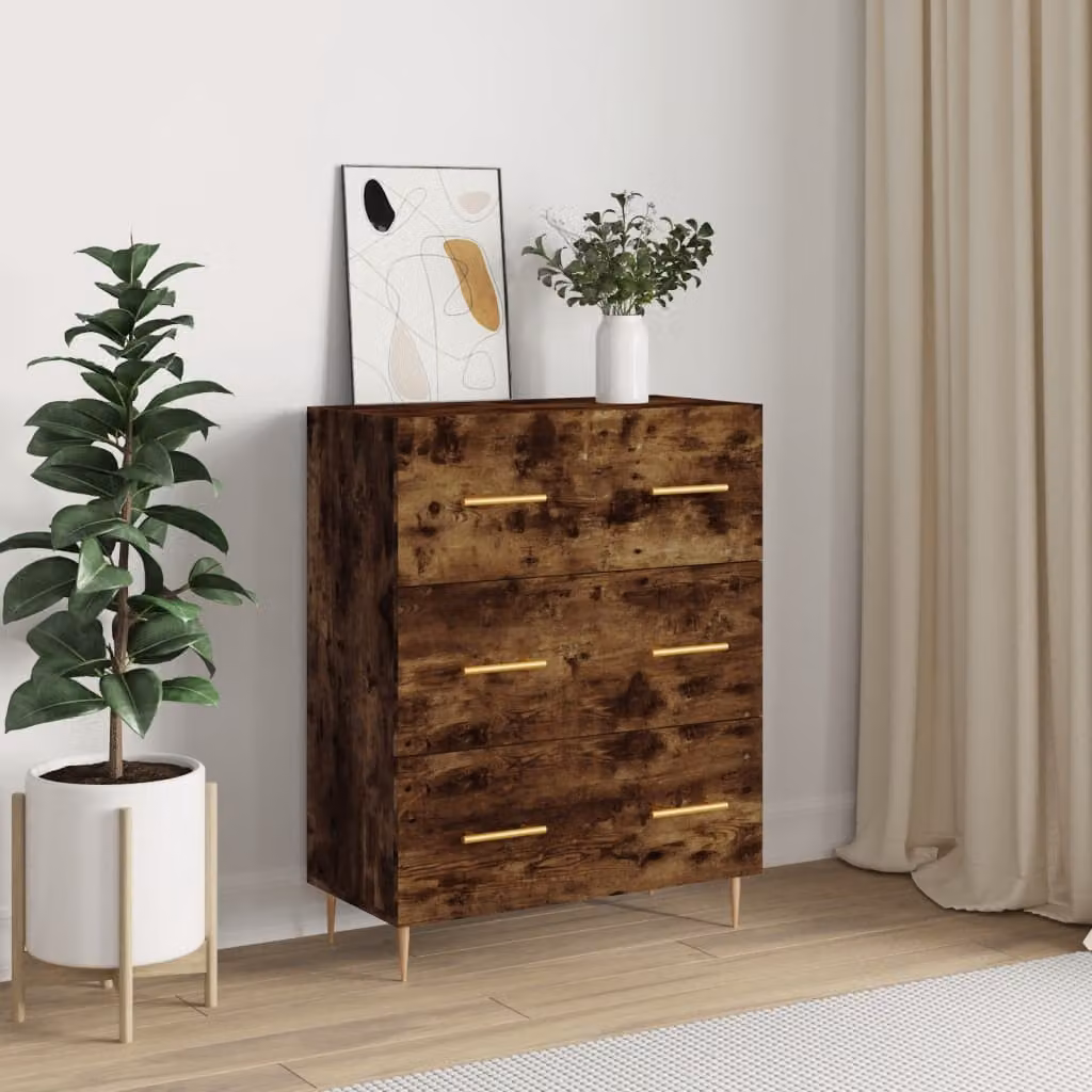 Credenza vidaXL in Rovere Fumo e Legno Multistrato, L: 69,5 cm, P: 34 cm, H: 90 cm