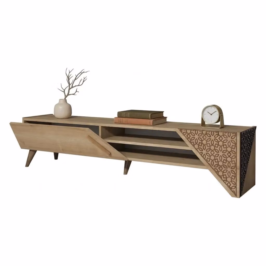 Mobile porta TV DMORA con un ripiano, Marrone Rovere, L: 180 cm, P: 40 cm, H: 37 cm – 2