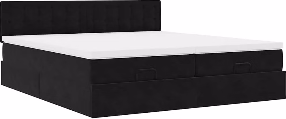 Struttura Letto Pouf con Materassi Nero 180x200 cm in Velluto