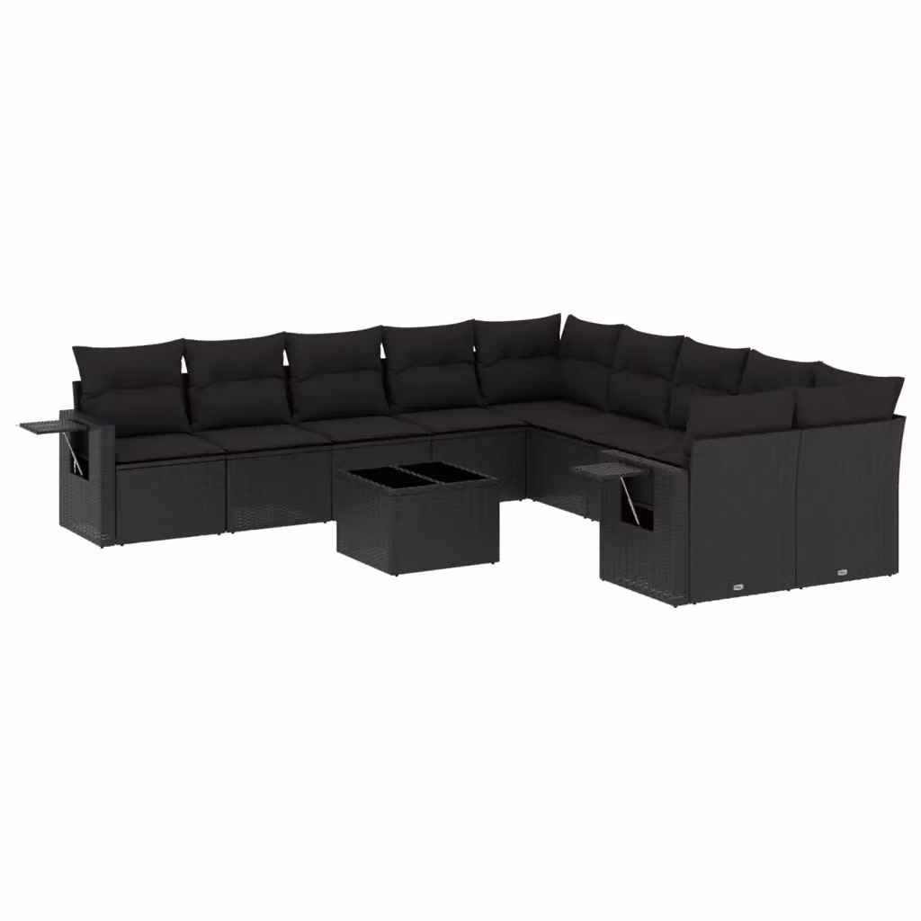 vidaXL Set Divani da Giardino a L 11 pz con Cuscini e Tavolino Nero in Polyrattan e Acciaio – 2