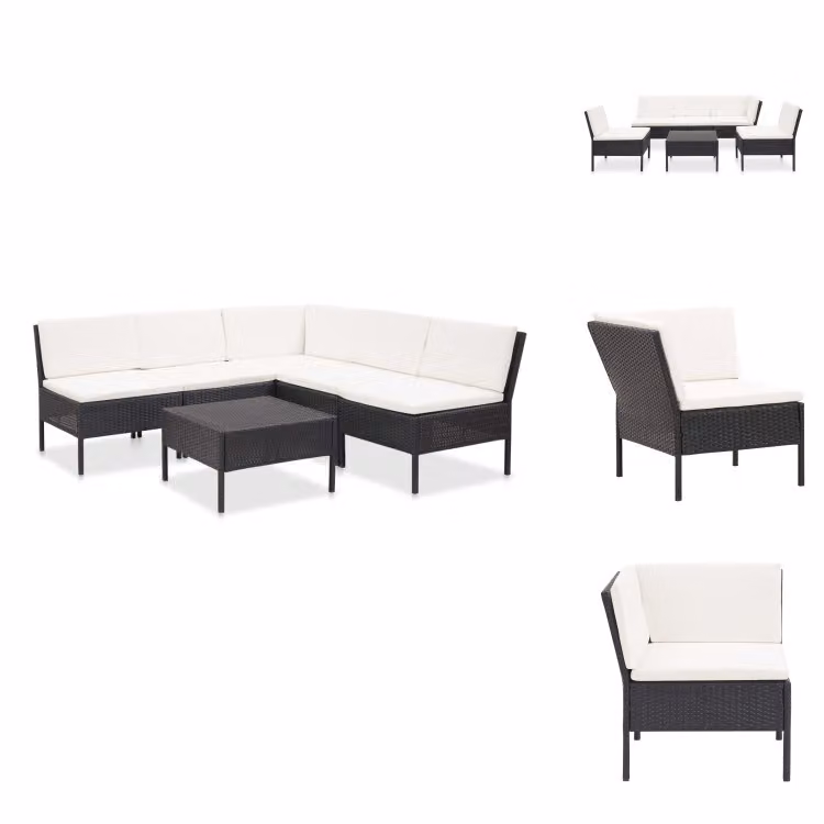 vidaXL Set di 6 pezzi da giardino con cuscini in poly rattan nero - Set di mobili da giardino